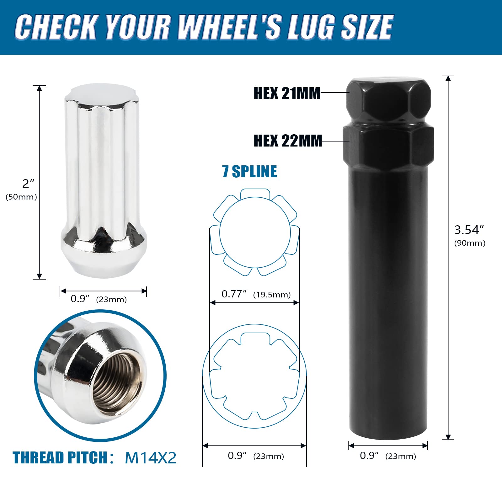 Amazon.co.jp: JiiinMiiin M14x2.0 Lug Nuts Black with 7 Spline